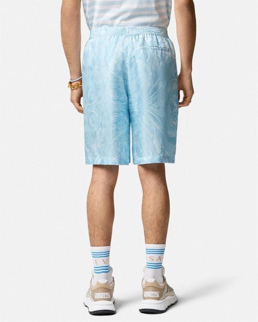 Versace Blue Barocco-Printed Elasticated Waistband Shorts for men