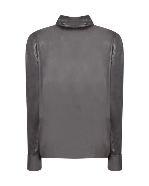 Norma Kamali Gray Metallic Detailed Long-Sleeve Shirt