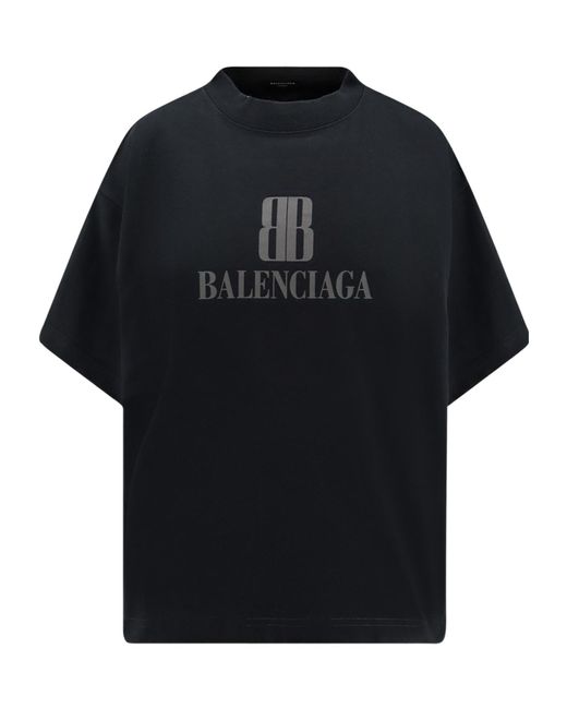Balenciaga Black Cotton T-Shirt With Logo