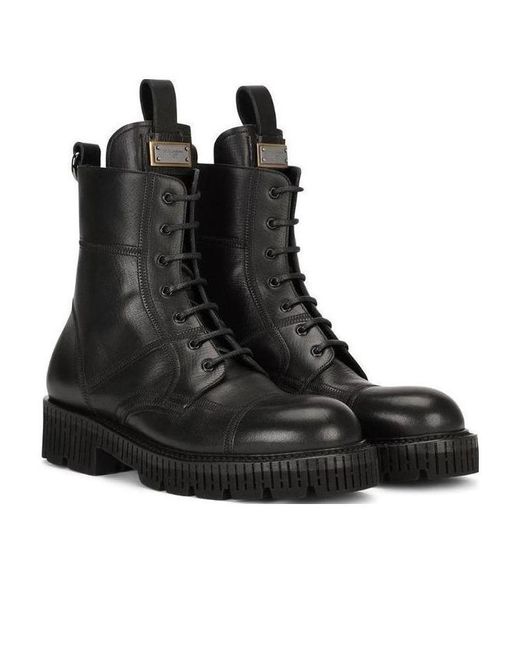 Dolce & Gabbana Black Logo Plaque Ankle Boots for men