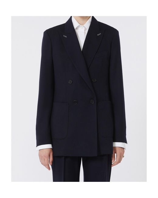 Max Mara Blue Double-Breasted Wool Blazer