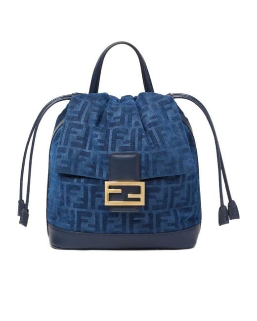 Fendi Blue Flocked Ff Denim Backpack