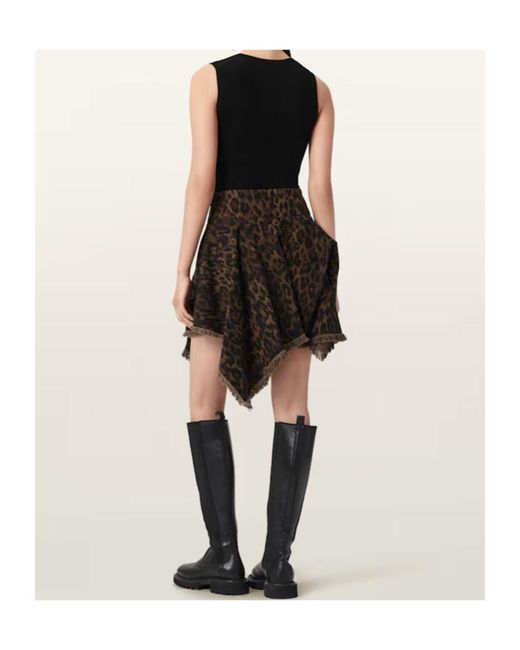 AllSaints Black Crissy Leopard Print Denim Mini Skirt