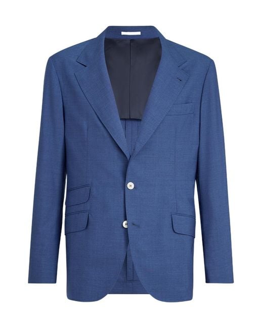 Brunello Cucinelli Blue Notched-Lapels Blazer for men