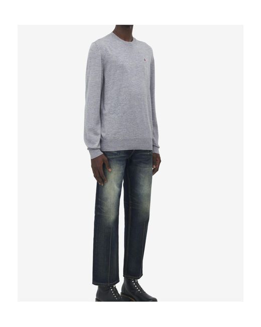 McQueen Gray Wool Skull Sweater for men