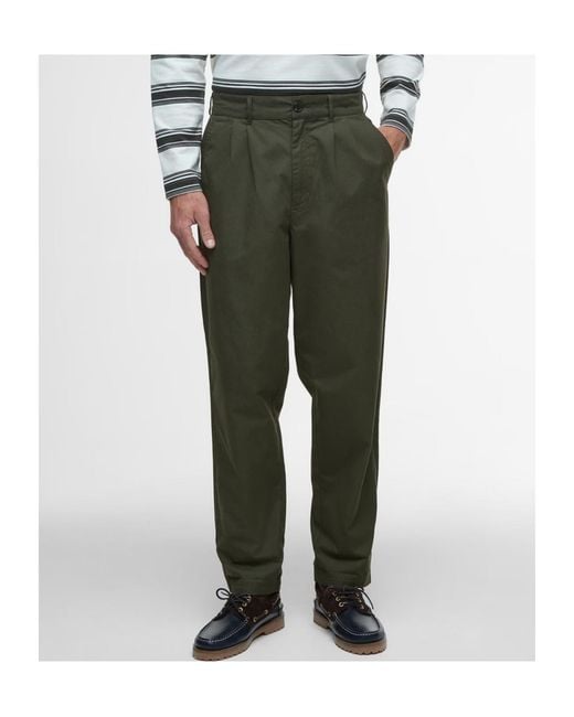 Barbour Green Elastic Waist Trousers for men