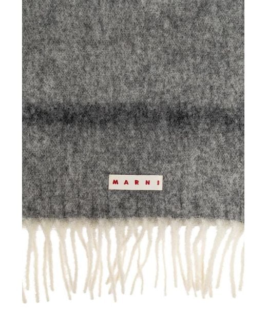 Marni Gray Logo Patch Fringed Scarf