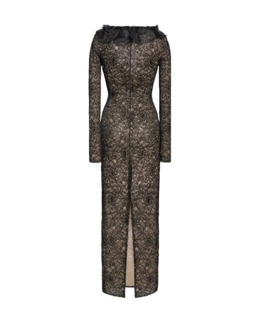 Alessandra Rich Brown Stretch Lace Evening Dress