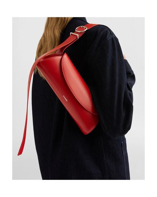 Jil Sander Red Cannolo Logo Stamped Small Shoulder Bag