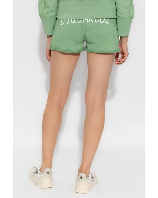DSquared² Green Logo-Printed Rolled Trim Track Shorts