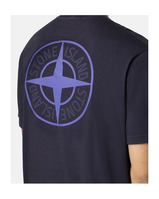 Stone Island Blue Logo Printed Crewneck T-Shirt for men