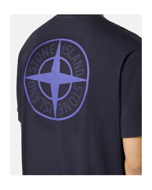 Stone Island Blue 2100037 Combed Cotton Logo-Plaque T-Shirt for men