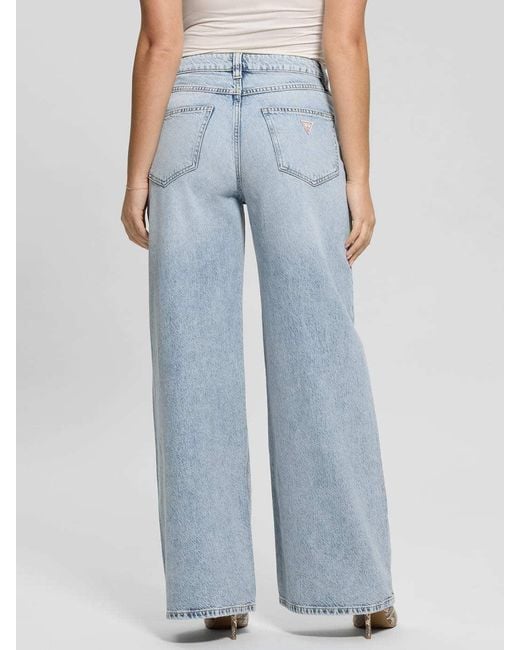 Guess Blue Logo-Appliqué Wide-Leg Jeans