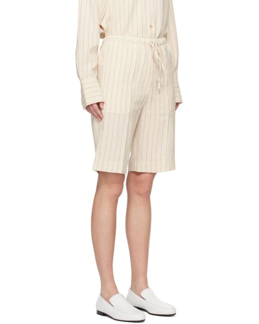 Totême  White Totême Stripe Detailed Drawstring Shorts