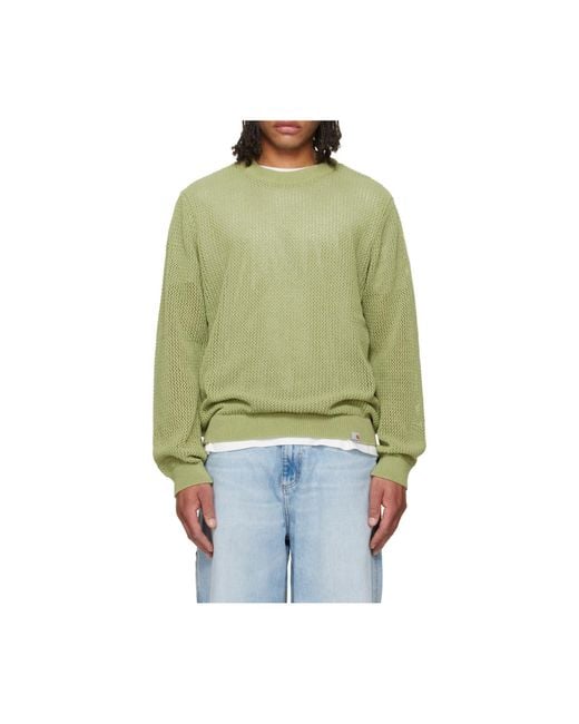 Carhartt Green Stockton Crewneck Open-Knit Jumper for men