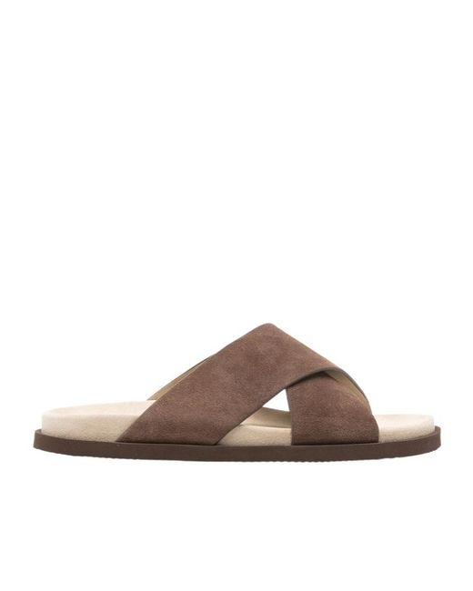 Brunello Cucinelli Brown Crossover Strap Slip-On Sandals for men
