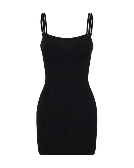 Dion Lee Black Serpent Lace-Panel Ribbed-Knit Minidress