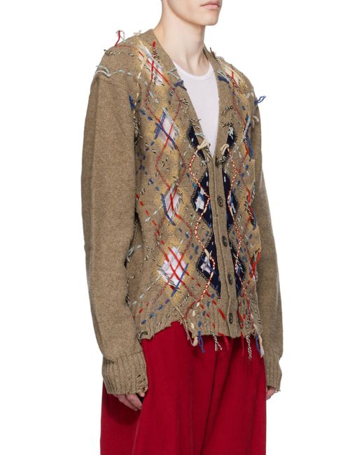 Maison Margiela Brown Cut-Out Detailed Knitted Cardigan for men
