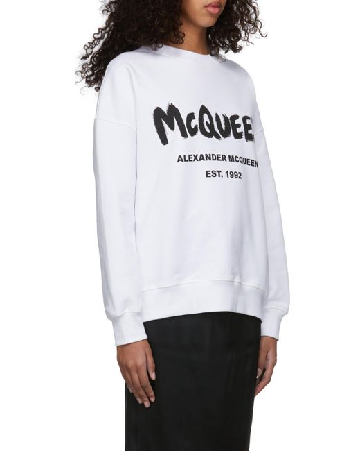McQueen White Logo Printed Crewneck Sweatshirt