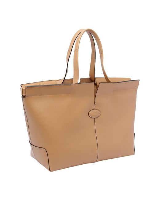 Tod's Natural Logo Debossed Medium Tote Bag