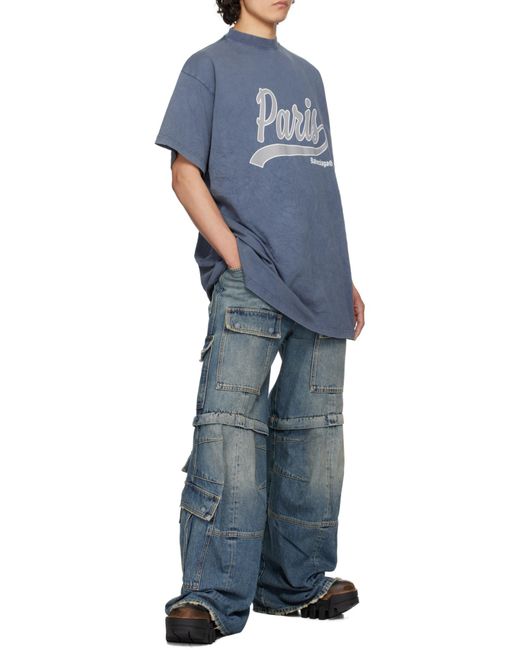Balenciaga Blue Enjoy Paris Oversized T-Shirt for men