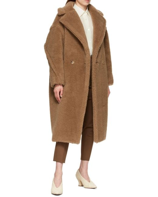 Max Mara Brown Double-Breasted Teddy Long Coat
