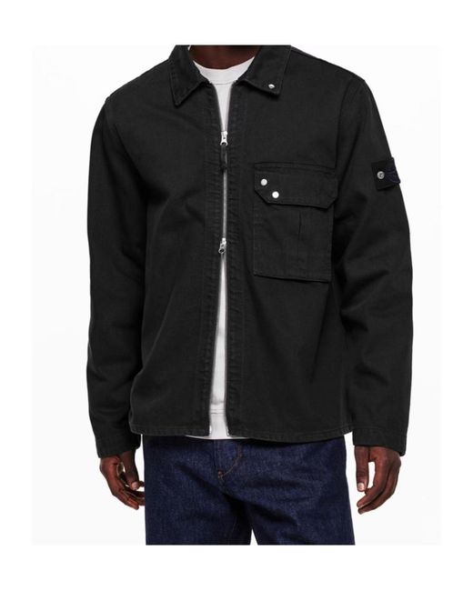 Stone Island Black Front Zip-Up Denim Jacket for men