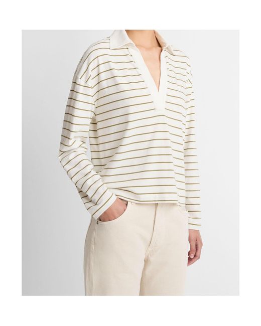 Vince White Striped V-Neck T-Shirt