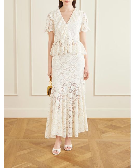 Rixo White Lace Midi Skirt