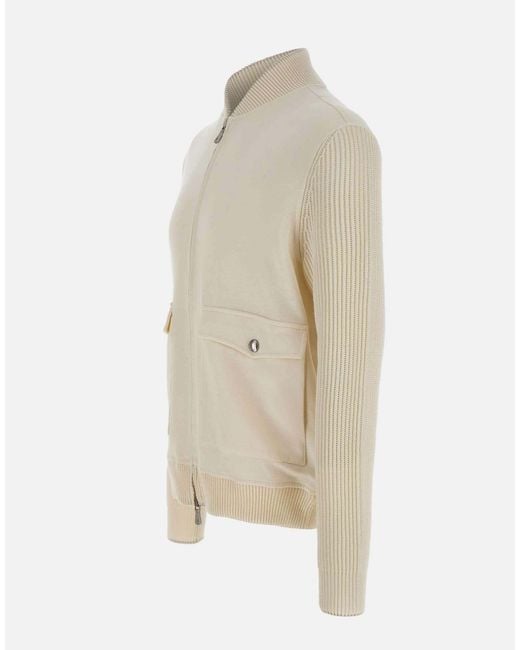 Eleventy Natural Knitted Panel Zipped Jacket for men