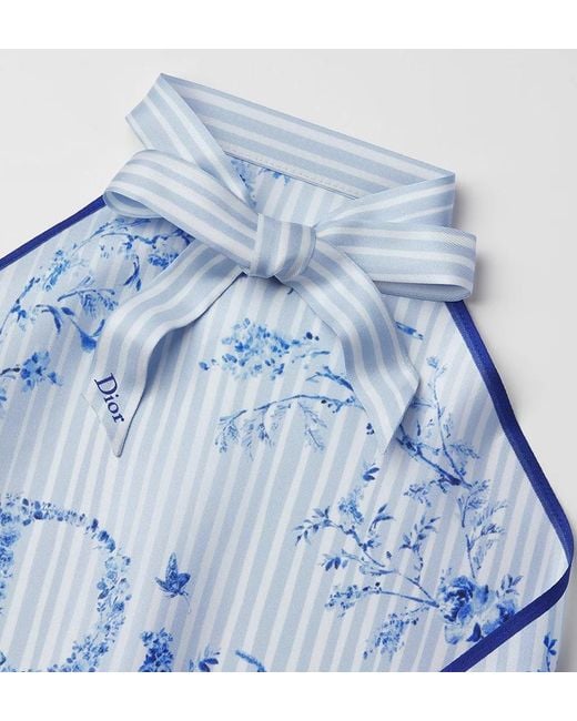 Dior Blue Iviera Toile De Jouy Floral Garden Silk Top