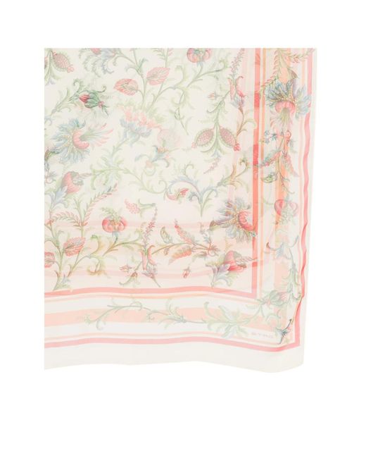 Etro White Floral Printed Scarf