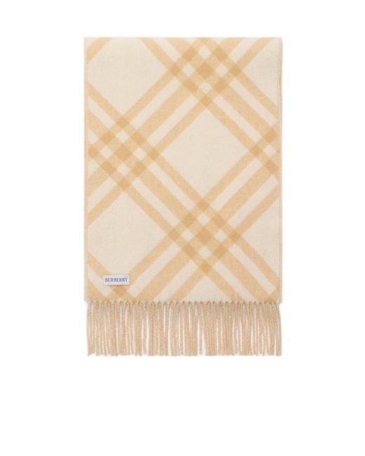 Burberry White Checked Fringed-Edge Scarf