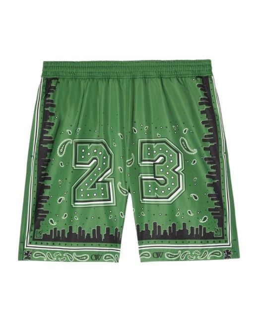 Off-White c/o Virgil Abloh Green Bandana Printed Straight Hem Swim Shorts for men