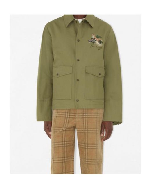 Burberry Green Fox Logo Embroidered Press-Stud Jacket for men