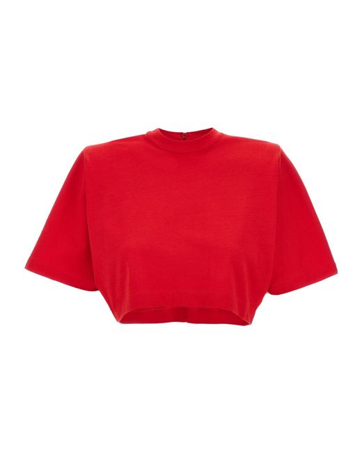Pinko Red Crewneck Cropped T-Shirt