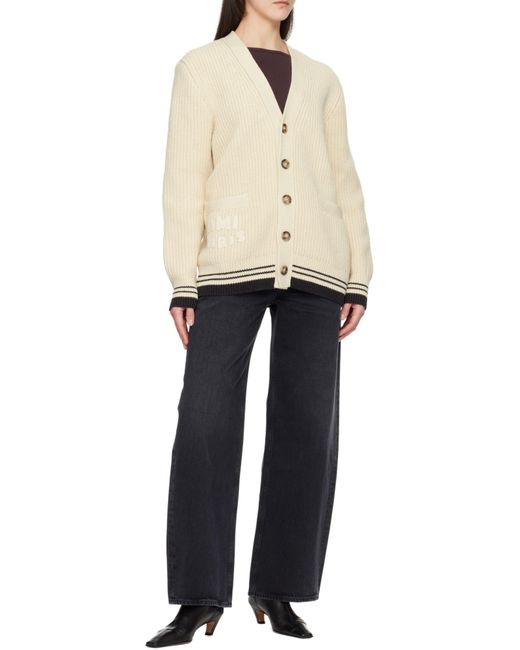AMI Natural V-Neck Long Sleeved Cardigan