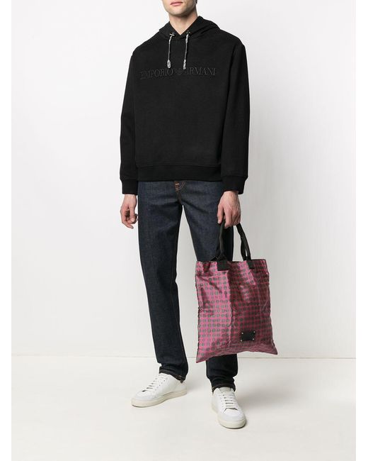 Emporio Armani Black Embroidered-Logo Cotton Hoodie for men