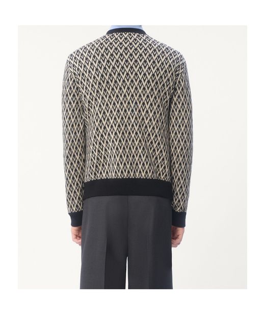 Valentino Black Crewneck Wool Jumper With Toute La V Jacquard Pattern for men