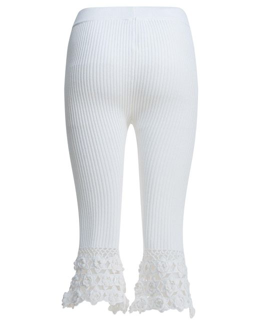 Ganni White Crochet-Hem Knitted Trousers
