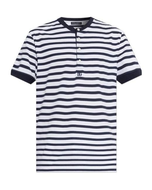 Dolce & Gabbana Blue Serafino Striped Cotton T-Shirt for men
