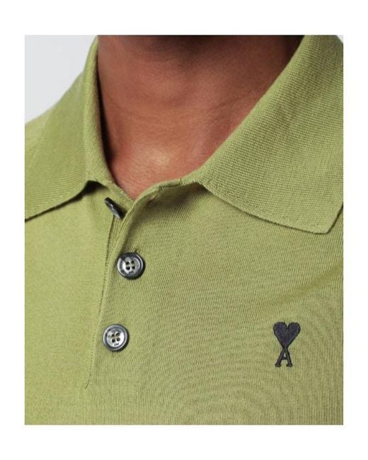 AMI Green Buttoned Logo Polo Shirt for men