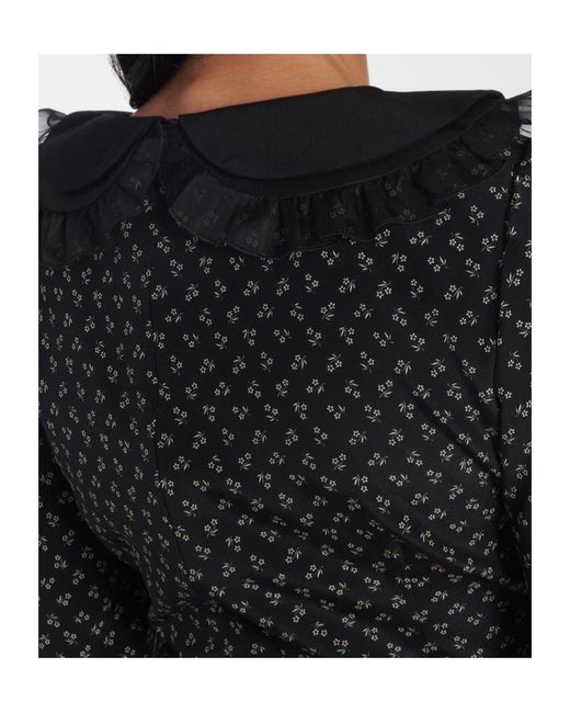 Alessandra Rich Black Floral Printed Silk Minidress