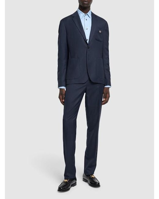 Versace Blue Long-Sleeved Suit Coat for men