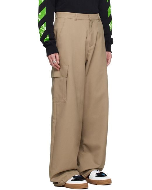 Off-White c/o Virgil Abloh Natural Ow Emb Drill Mid-Rise Wide Leg Trousers for men