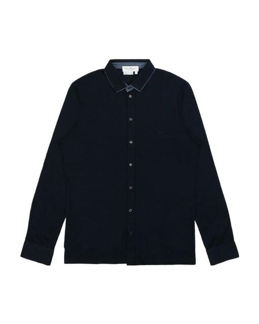 Ferragamo Blue Logo Embroidered Shirt for men