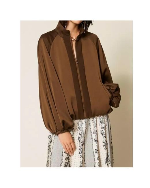 Twinset Brown Long-Sleeve Casual Zip-Up Jacket