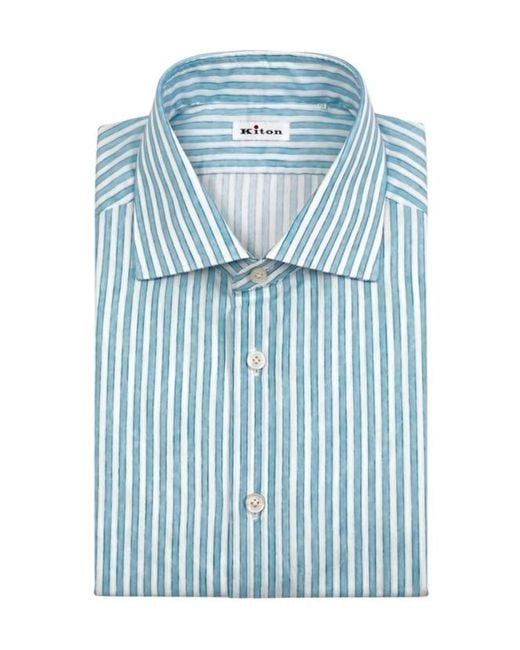 Kiton Blue Pointed Collar Shirt for men
