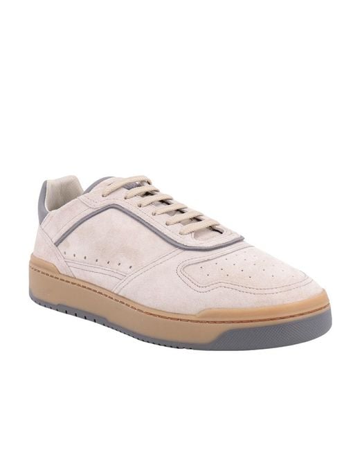 Brunello Cucinelli Pink Logo-Patch Suede Sneakers for men