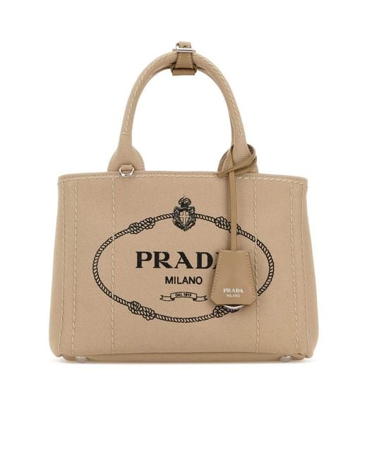 Prada Natural Jardinière Logo Detailed Tote Bag